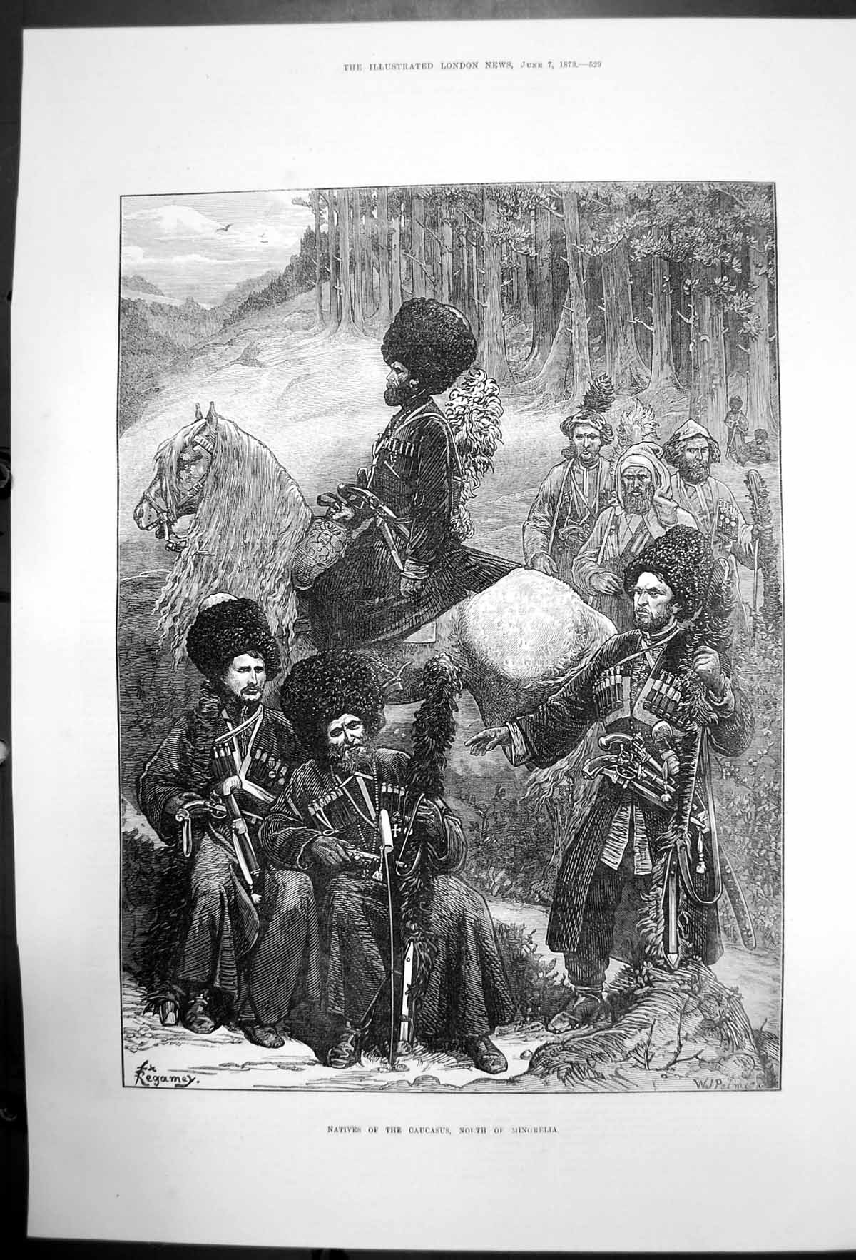 Original Old Antique Print Natives Caucasus North Mingrelia 1873 19th