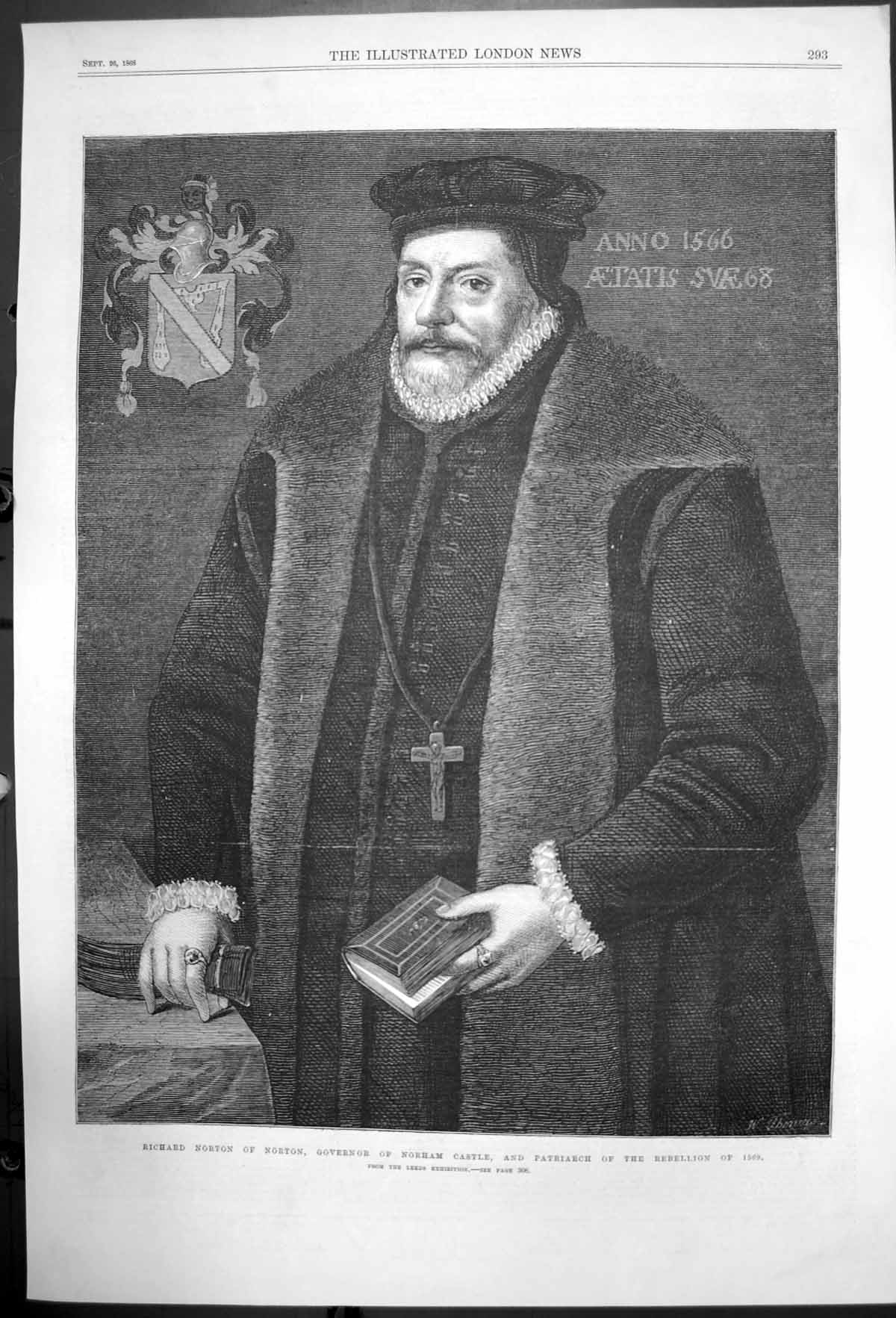 Original Old Antique Print Richard Norton Governor Norham Castle 1868 Victorian