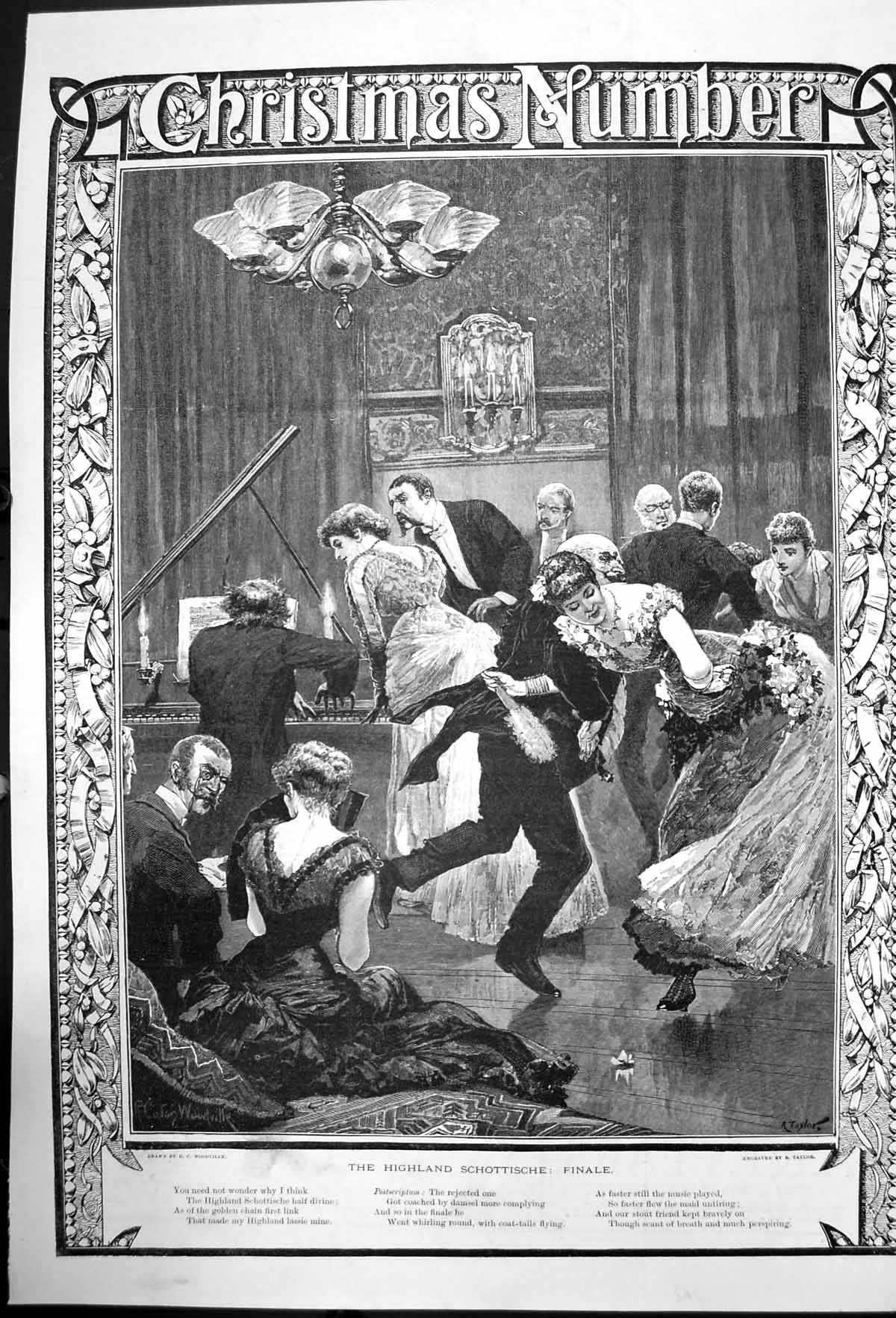 Original Old Antique Print The Highland Schottische Finale Woodville 1884 19th