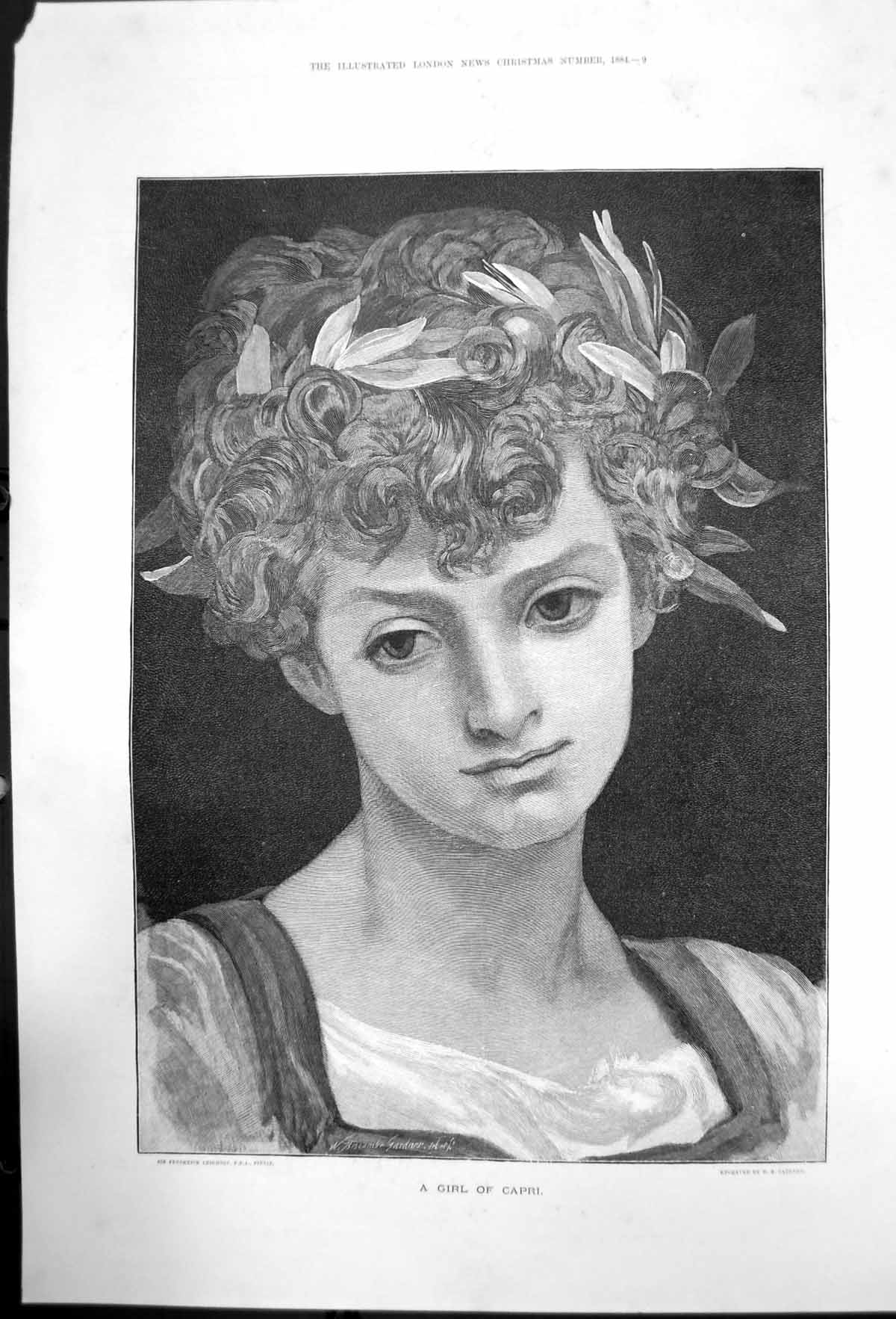 Original Old Antique Print A Girl Capri Engraved By W B Gardner 1884 Victorian