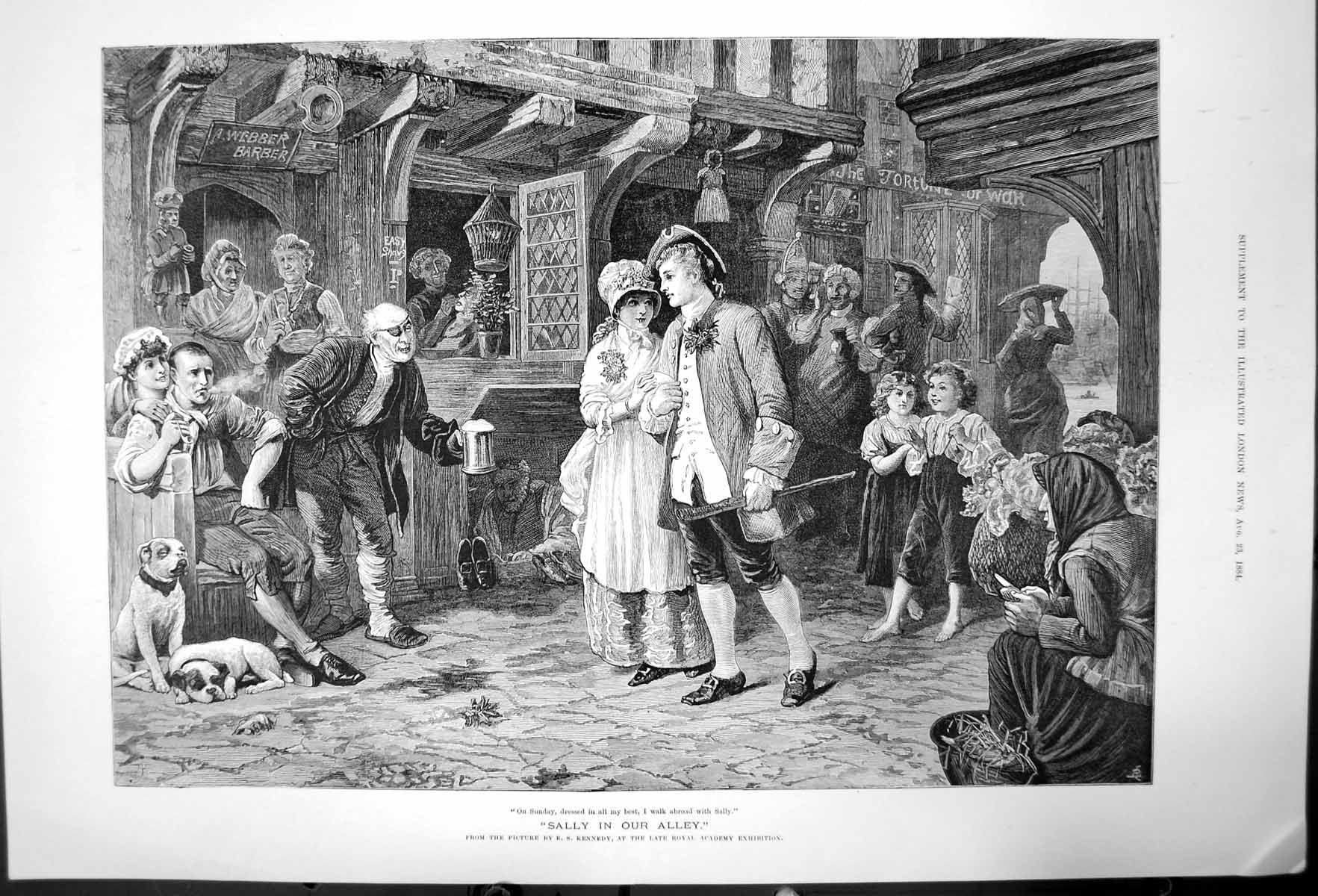 Antique Old Print Sally In Our Alley Es Kennedy Late Royal Academy Ex 1884 19th