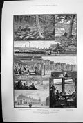 Original Old Antique Print Growing London Workshops Tennis Club Kensington 1884
