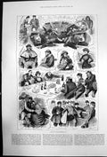 Old Antique Print Crossing The Channel Festival Meal Night Passage 1884 19th
