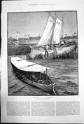 Old Antique Print Boats For Nile Expedition Rigged With Sails Awning 1884 19th