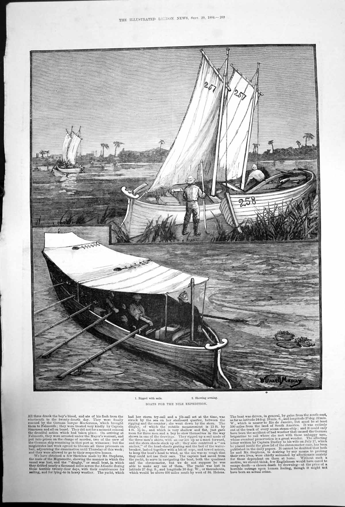 Old Antique Print Boats For Nile Expedition Rigged With Sails Awning 1884 19th