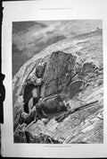 Original Old Antique Print Big Horn Stalking In Rocky Mountains 1884 Victorian