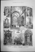 Original Old Antique Print Roman Catholic Church Oratory South Kensington 1884