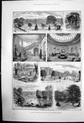 Antique Old Print Bentley Priory Great Stanmore Middlesex Italien Garden 1884
