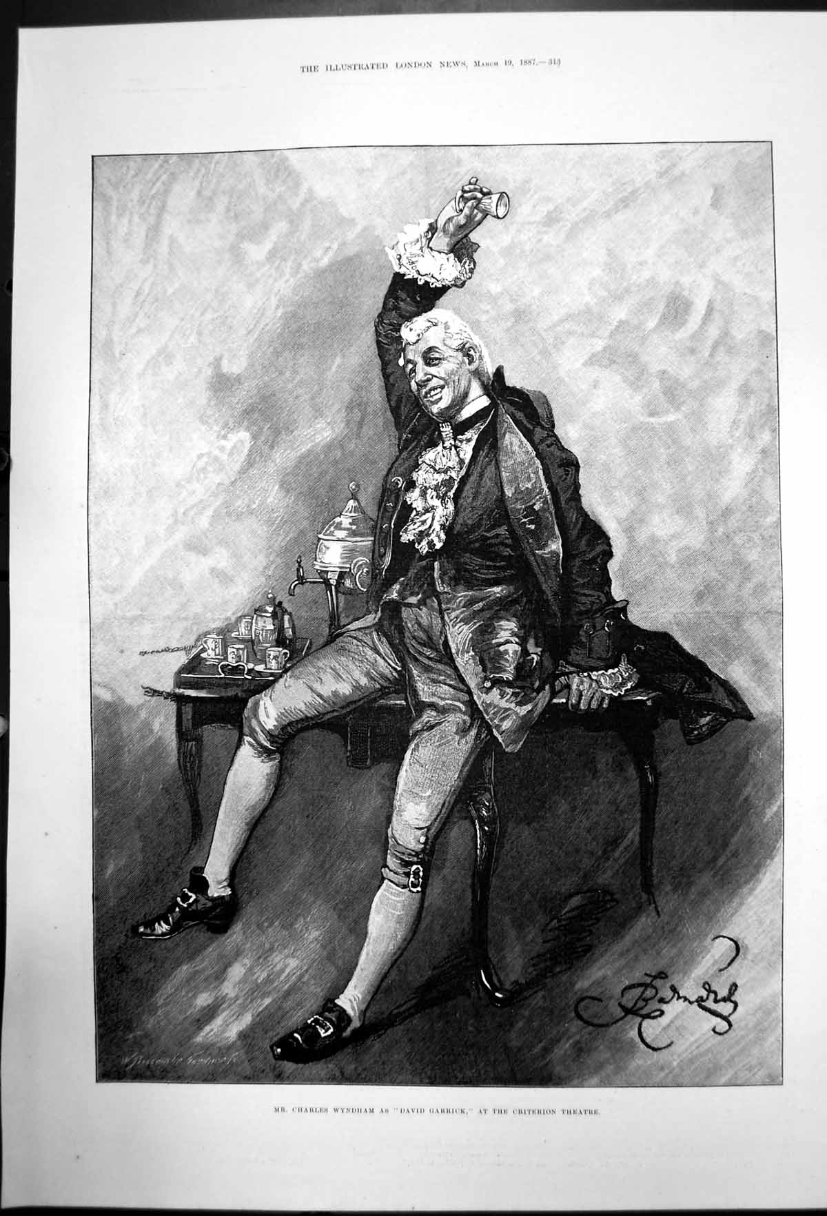 Old Antique Print Charles Wyndham As David Garrick Criterion Theatre 1887 19th
