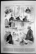 Antique Old Print Sketches Law Courts Admiralty Court Capt Parry Burne 1887