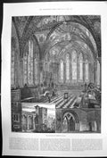 Original Old Antique Print Chapel Lambeth Palace Interior Exterior 1887 19th
