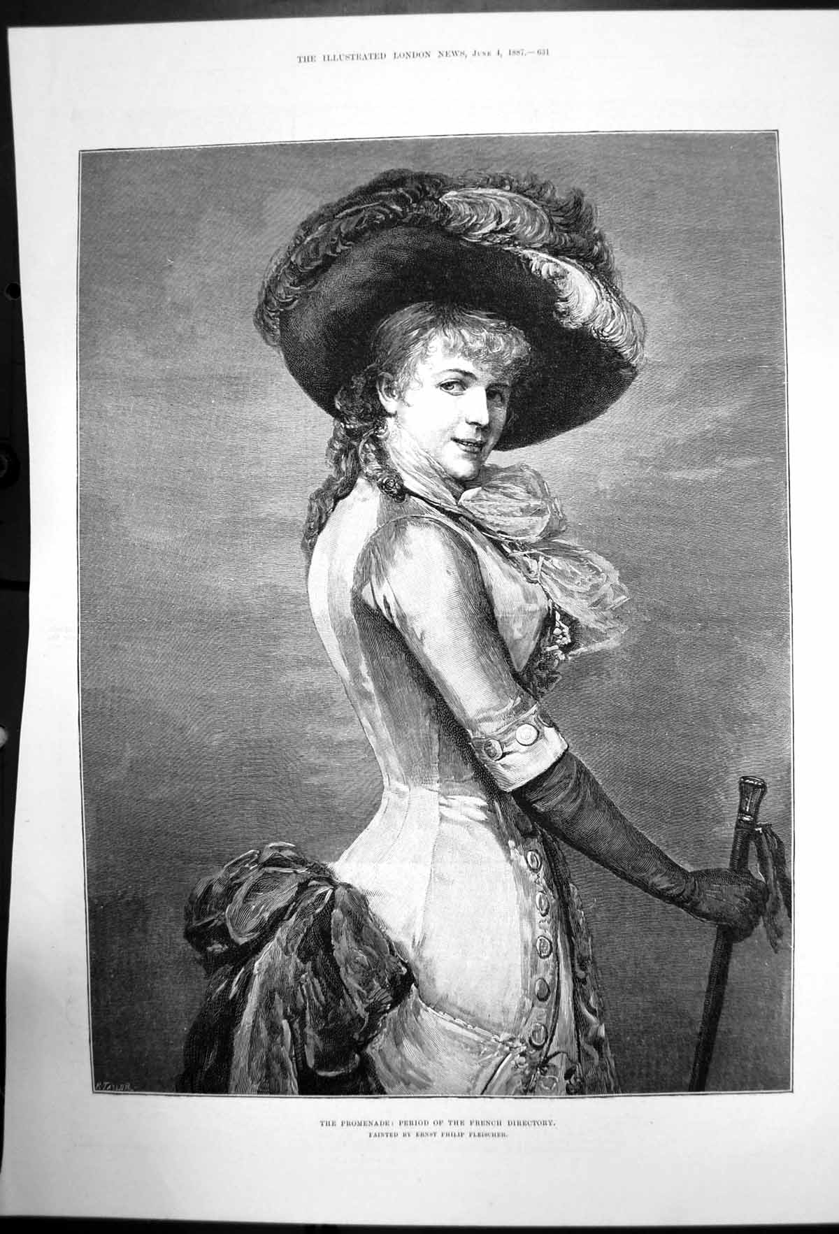Old Antique Print The Promenade Period French Directory Ep Fleischer 1887 19th