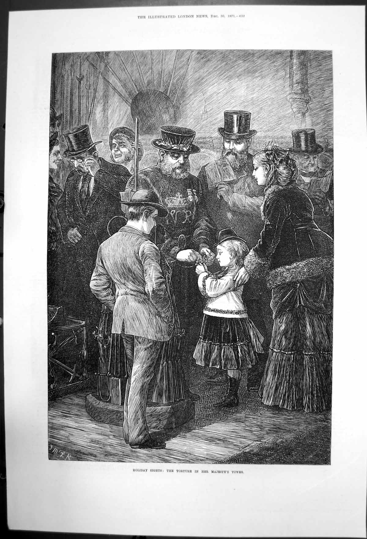 Old Antique Print Holiday Sights The Torture In Her Majestys Tower 1871 19th