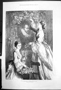 Original Old Antique Print The Ancestral Portrait En Downard Ladies Holly 1871