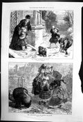 Old Antique Print The First Snowball H Petherick Compliments Season 1871 19th