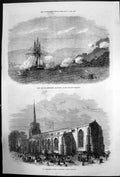 Antique Old Print Hms Rinaldo Salangore St Margarets Church Lowestoft 1871 19th