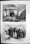 Original Old Antique Print Opening Mont Cenis Tunnel Modane North Entrance 1871