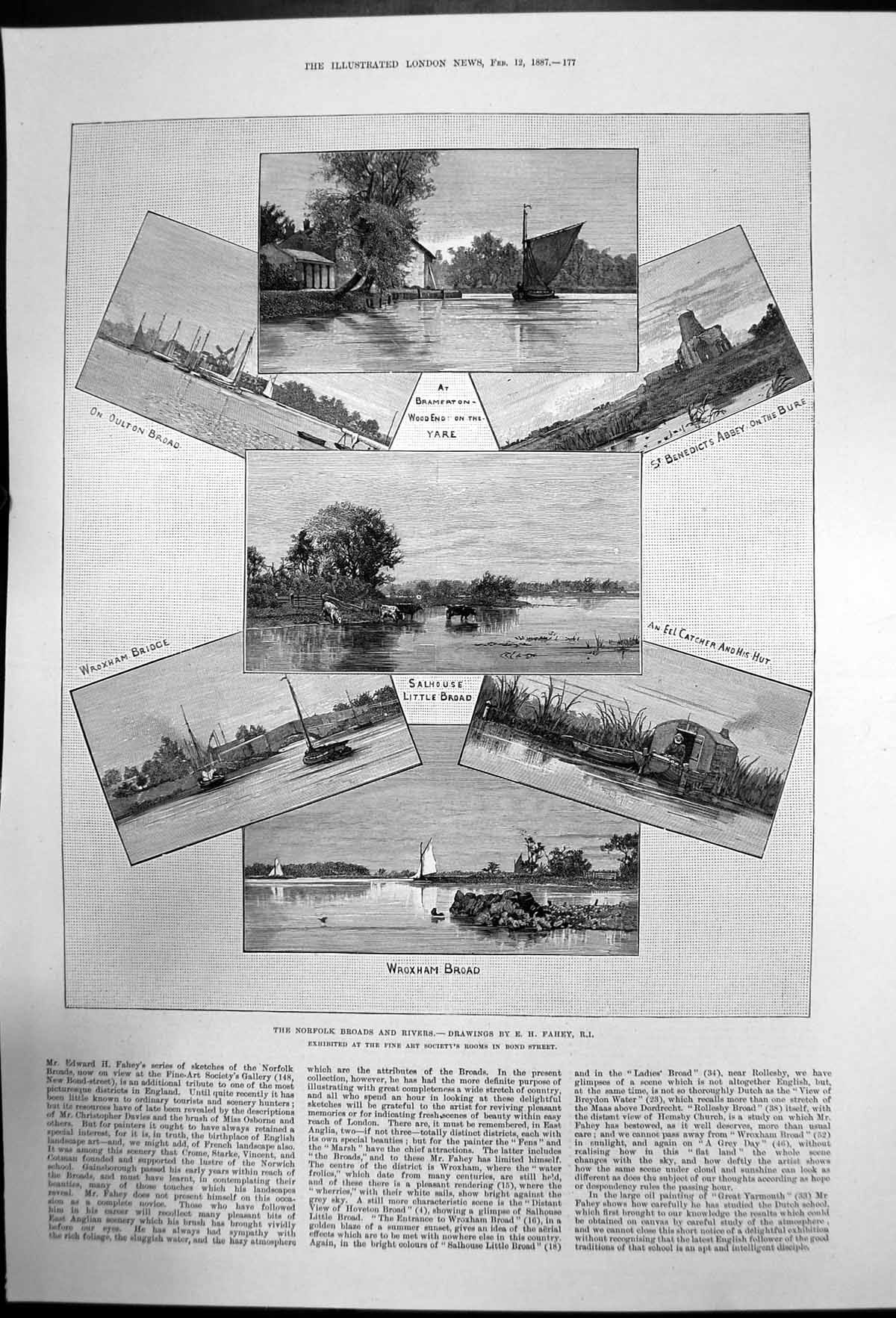Antique Old Print Norfolk Broads Rivers Eh Fahey Fine Arts Soc Bond St 1887