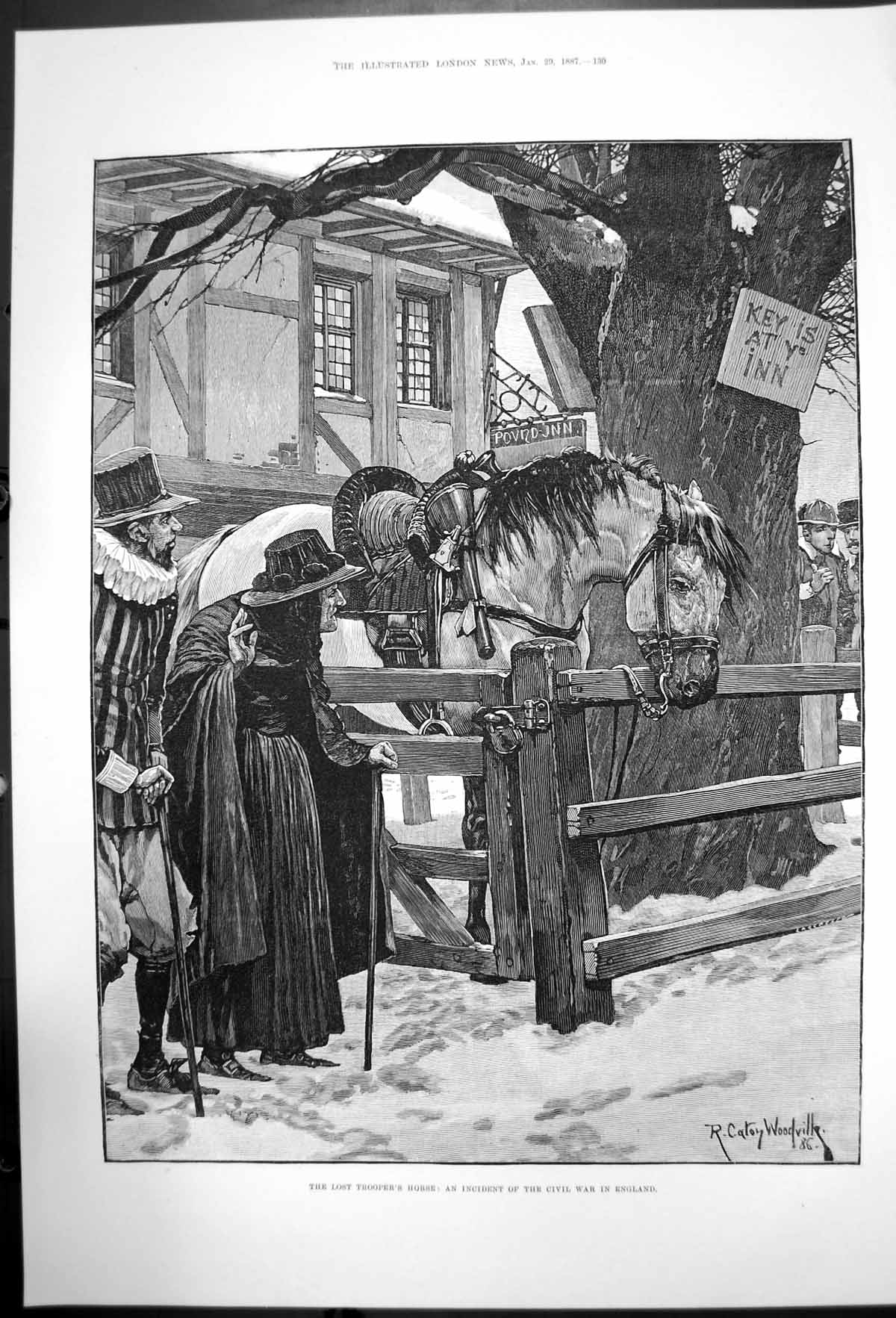 Antique Old Print The Lost Troopers Horse Rc Woodville English Civil War 1887