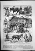 Old Antique Print Sketches Russian Peasant Life Moujiks Vodka Shop 1887 19th