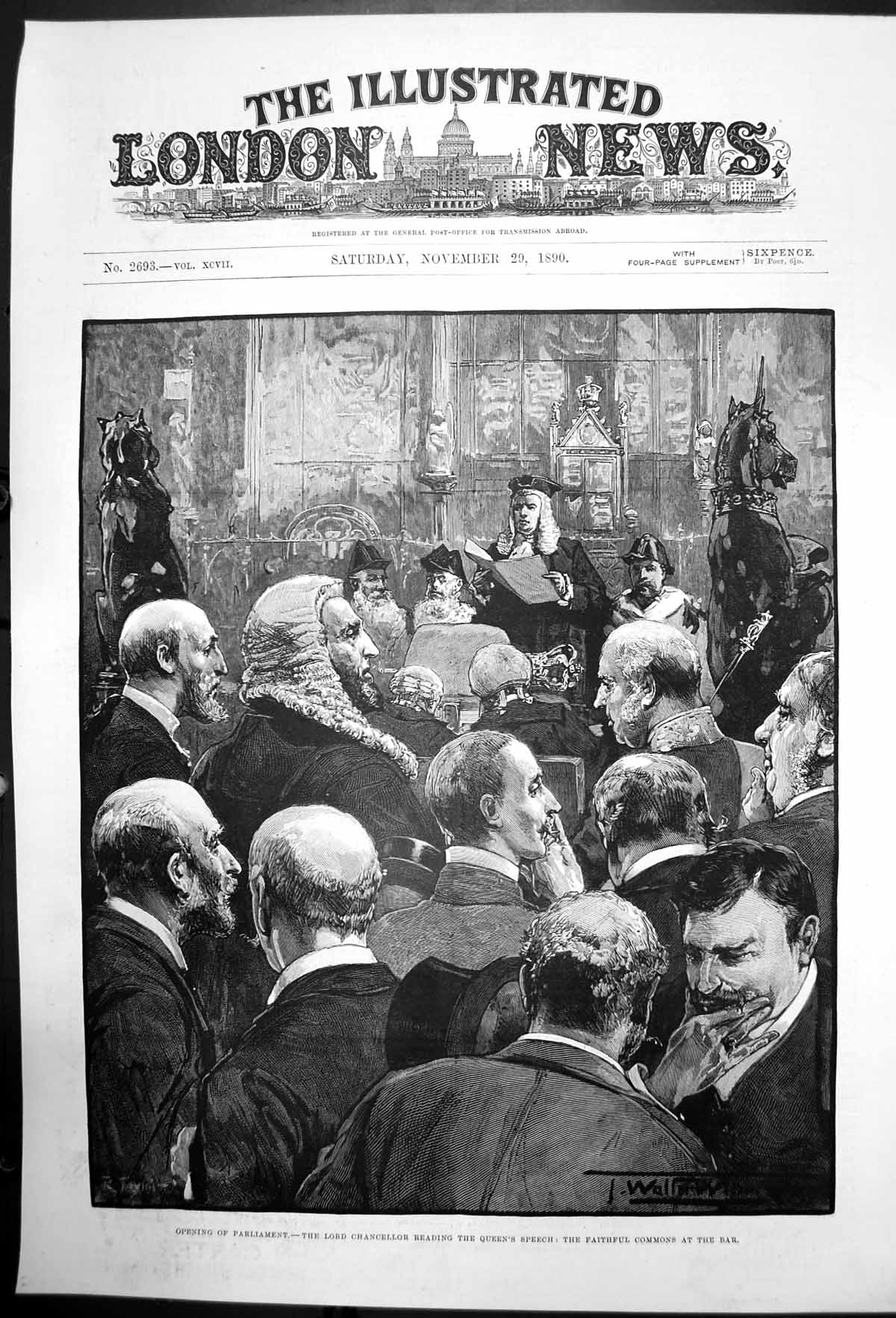 Old Antique Print Opening Parliament Lord Chancellor Queens Speech 1890 19th