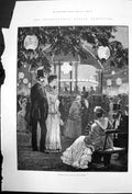 Antique Old Print Evening Fete Music In The Gardens International Health 1884