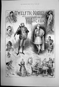 Original Old Antique Print Characters From Twelth Night At Lyceum 1884 19th