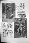 Original Old Antique Print Mabbeth At Lyceum Theatre Castle Banquet Hall 1889