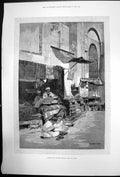 Original Old Antique Print Saddle & Harness Makers Shop At Cairo 1889 Victorian