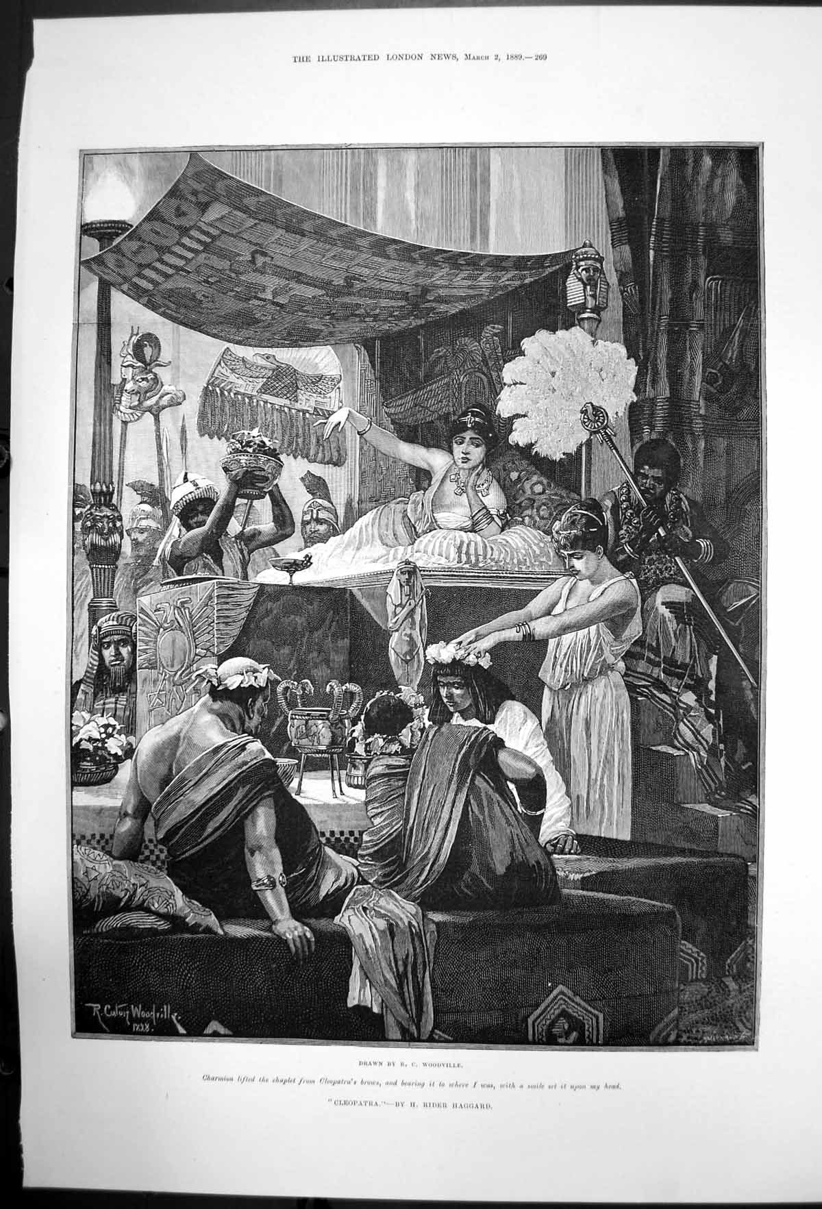 Old Antique Print Cleopatra By H Rider Haggard Drawn By Rc Woodville 1889 19th