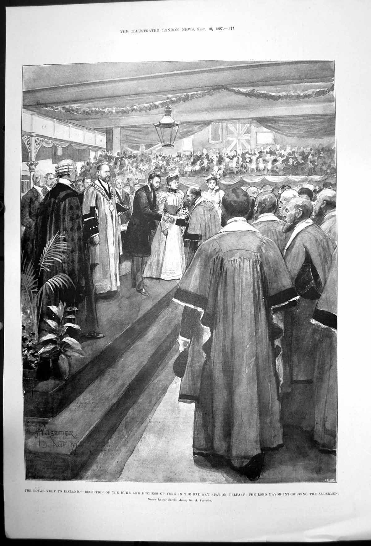 Old Antique Print Duke Duchess York Railway Station Belfast Aldermen 1897 19th