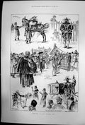 Antique Old Print Sketches Lord Mayor Day Postillion Mounts Law Courts 1897