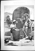 Antique Old Print South African Idyll George Soper Peeling Vegetables 1897 19th