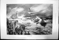 Original Old Antique Print Saved From The Storm Boats In Storm Lighthouse 1897