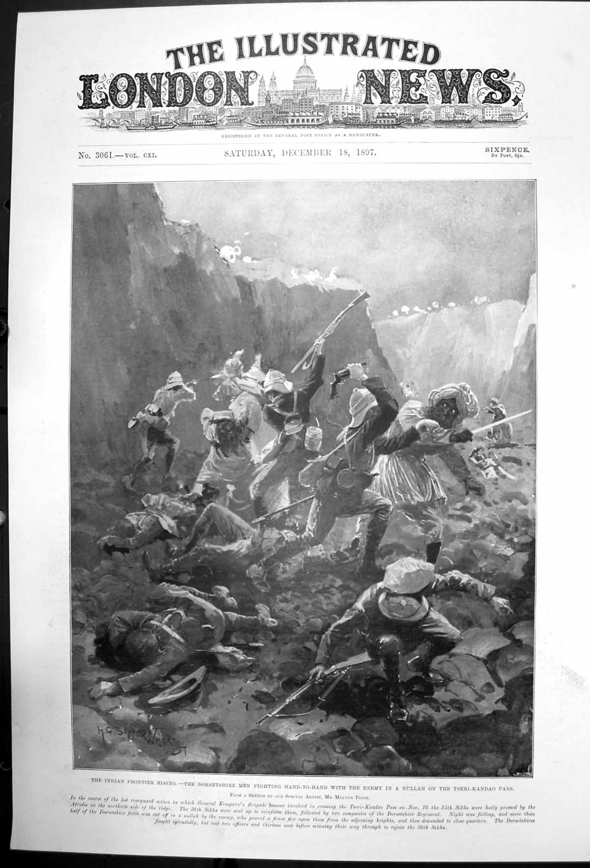 Antique Old Print Indian Frontier Rising Dorsetshire Men Fighting Nullah 1897