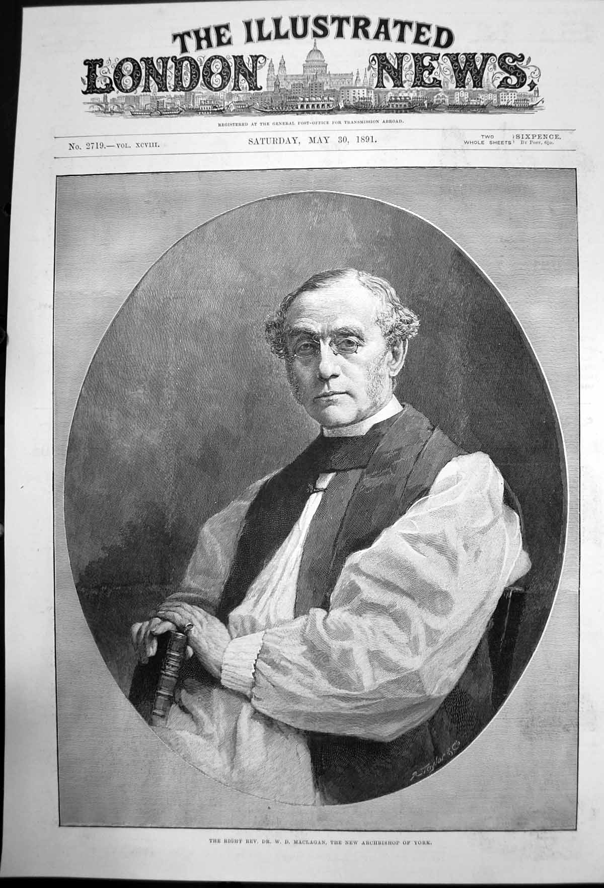 Original Old Antique Print Rev Dr Wd Maclagan New Archbishop York 1891 19th