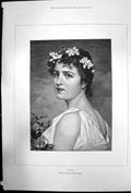 Antique Old Print Undine By Conrad Kiesel Young Woman Garland In Hair 1891 19th