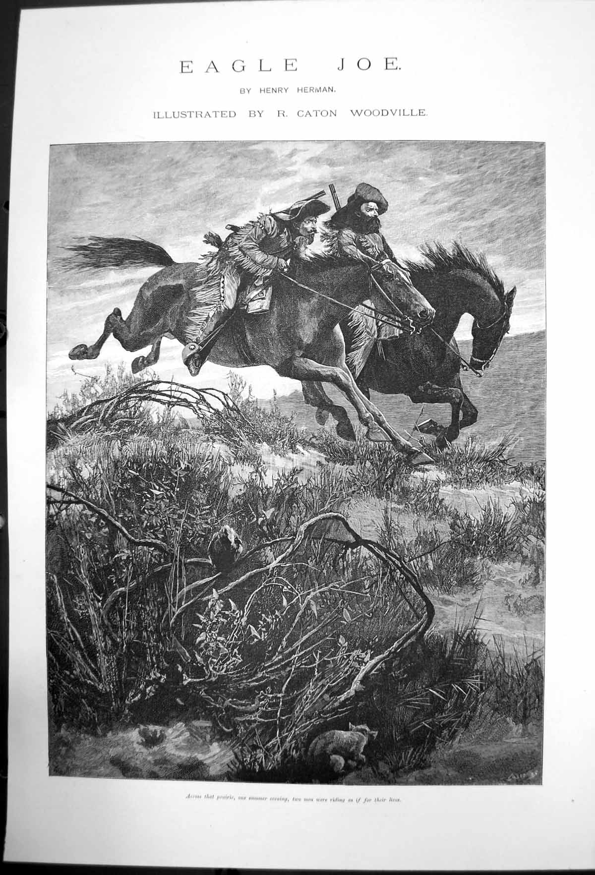 Antique Old Print Eagle Joe Rc Woodville Two Men Riding Horses Prairie C1891