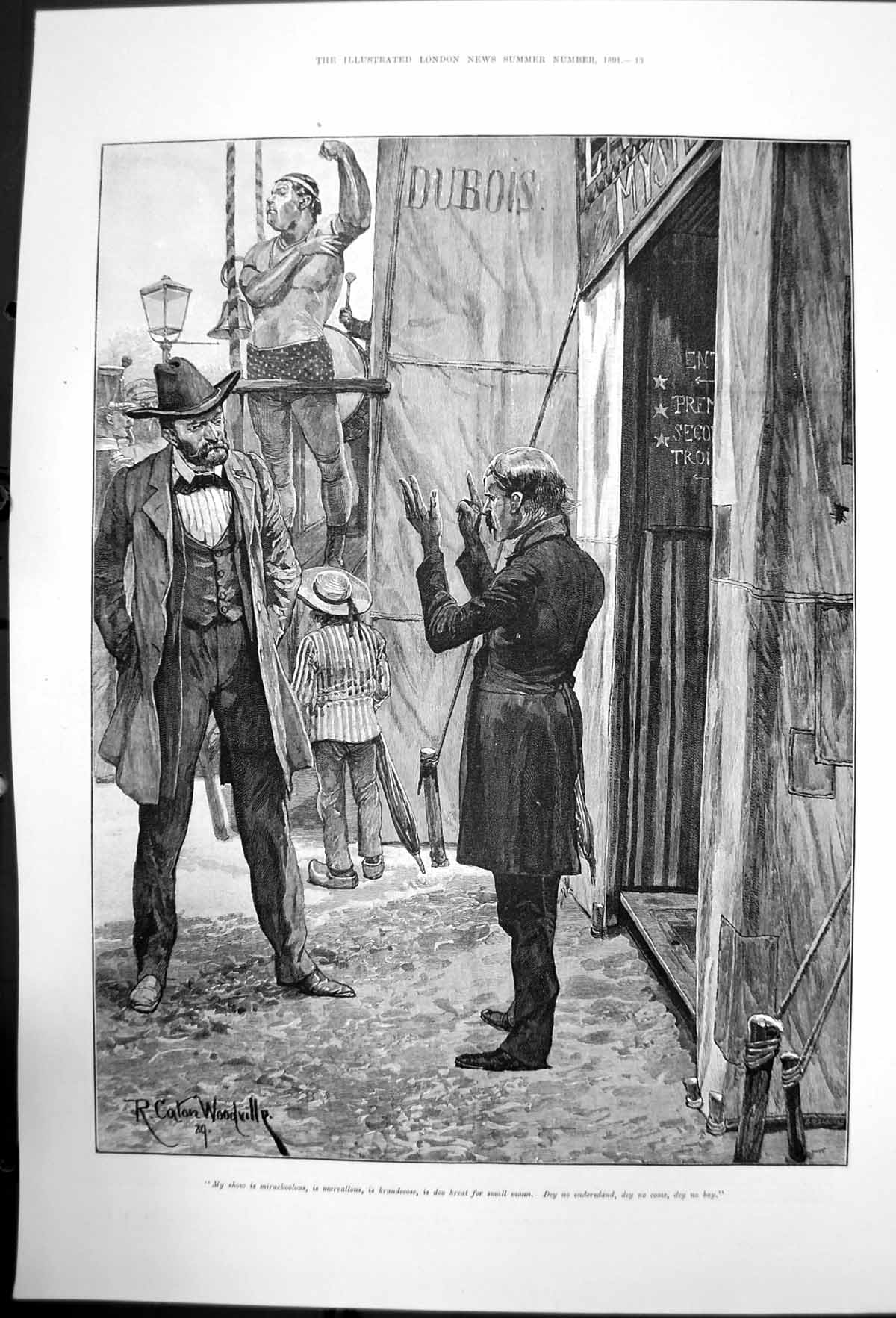 Antique Old Print Rc Woodville Showman Trying To Sell His Show To Gent 1891