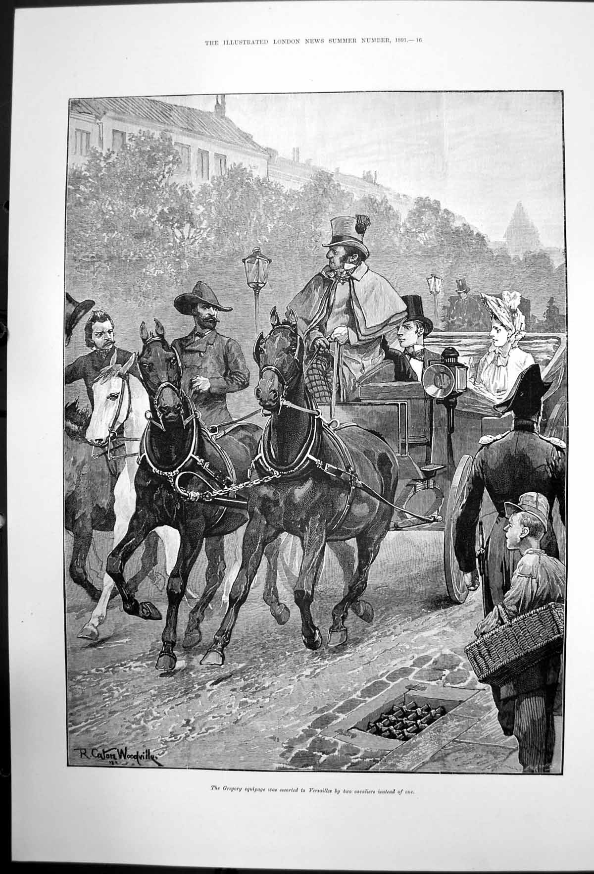 Old Antique Print Rc Woodville Gregory Equipage Escorted Versailles 1891 19th