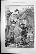 Antique Old Print Rc Woodville Villain Shot By Rifle Falling Over Rocks 1891