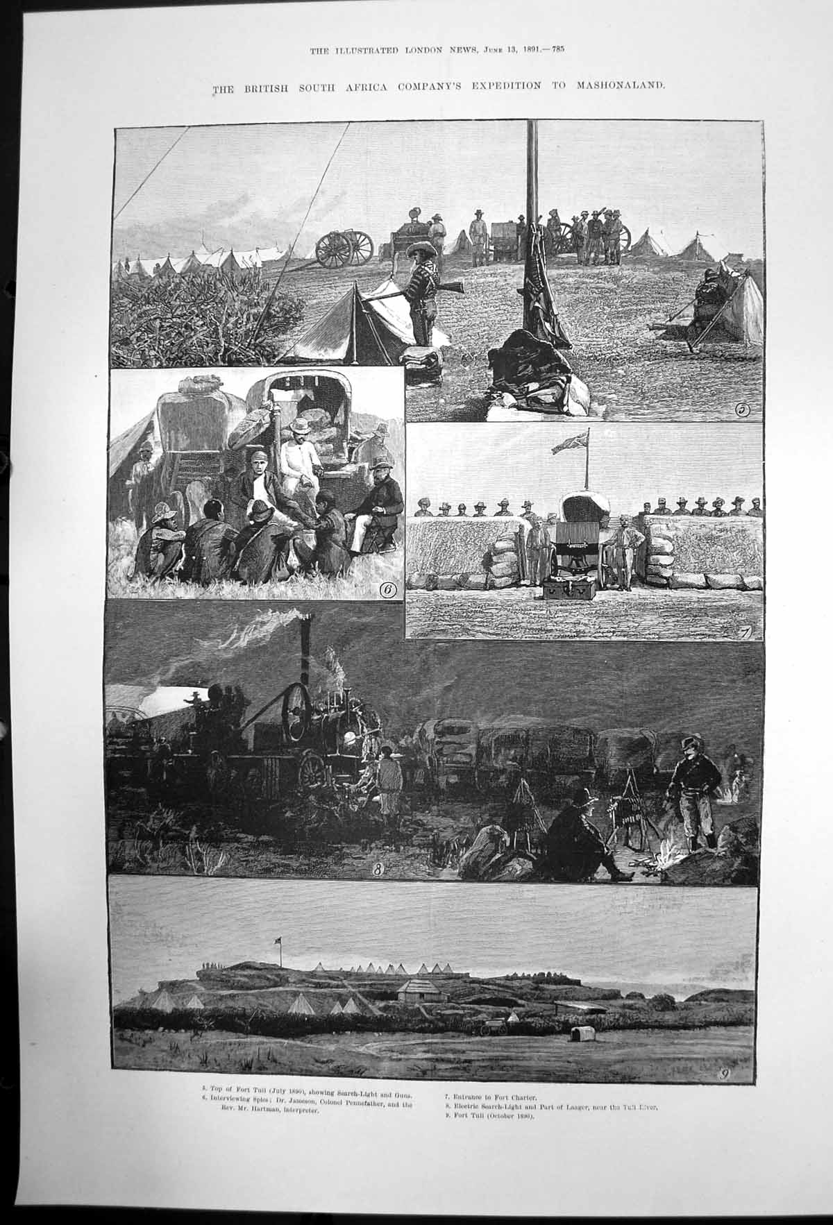Original Old Antique Print British South African Co Expedition Mashonaland 1891