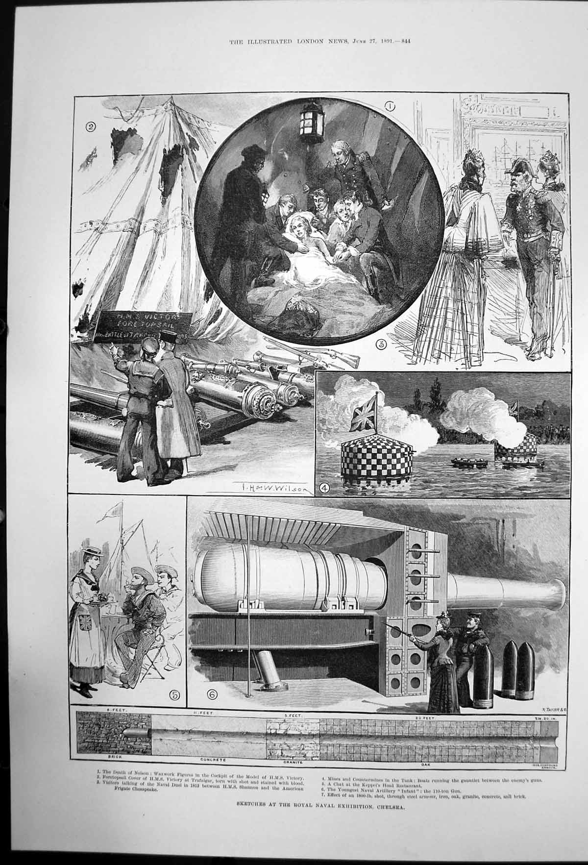 Original Old Antique Print Sketches Royal Naval Exhibition Chelsea 1891 19th
