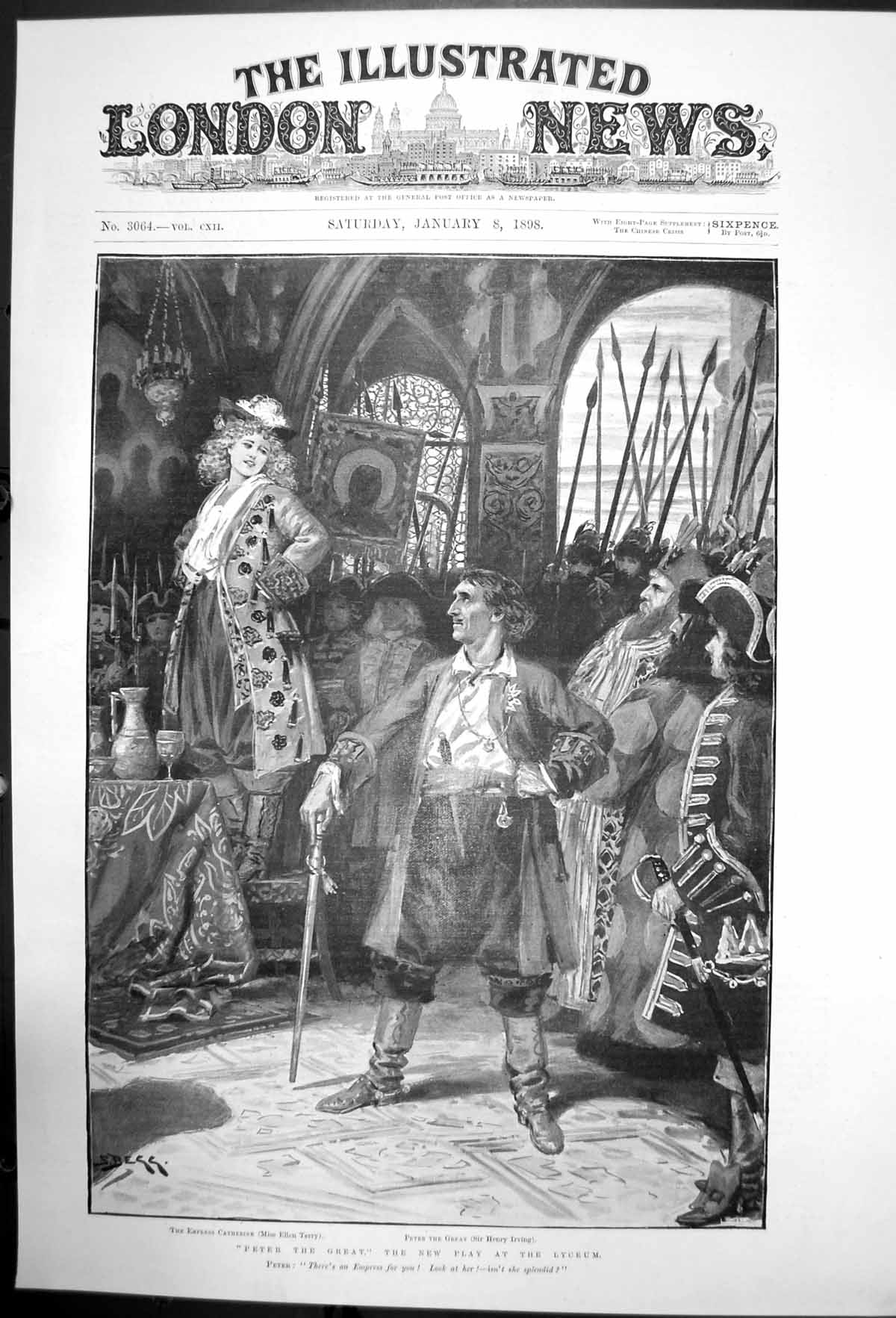 Antique Print Peter The Great New Play Lyceum Henry Irving Ellen Terry1898 19th