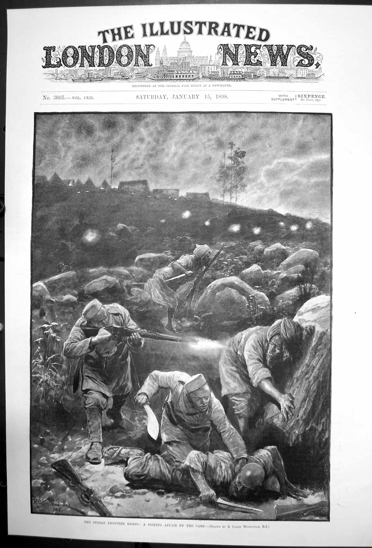 Antique Old Print Indian Frontier Rising A Sniping Affair By The Camp 1898 19th