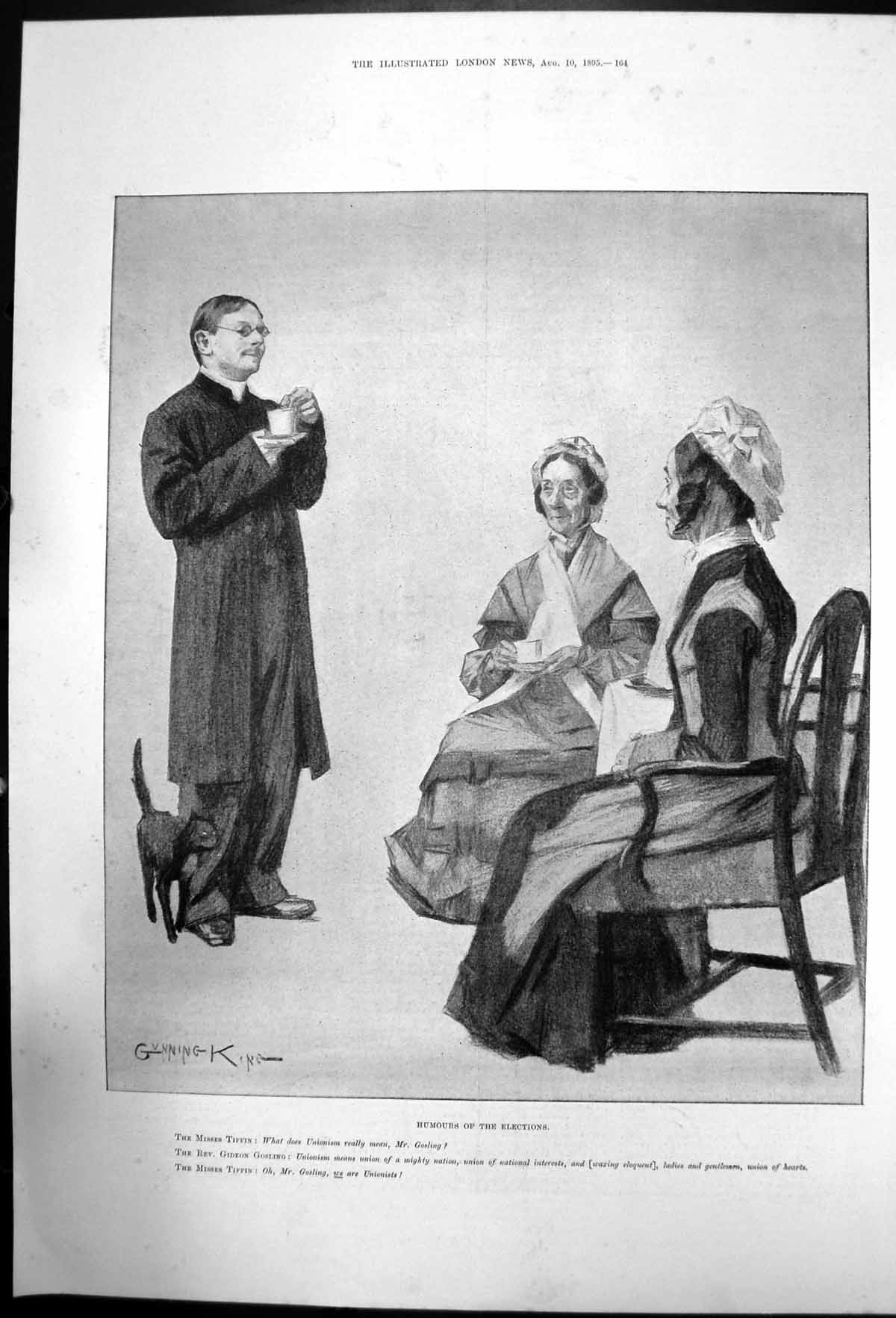 Old Antique Print Humours The Elections Misses Tiffin Rev G Gosling 1895 19th