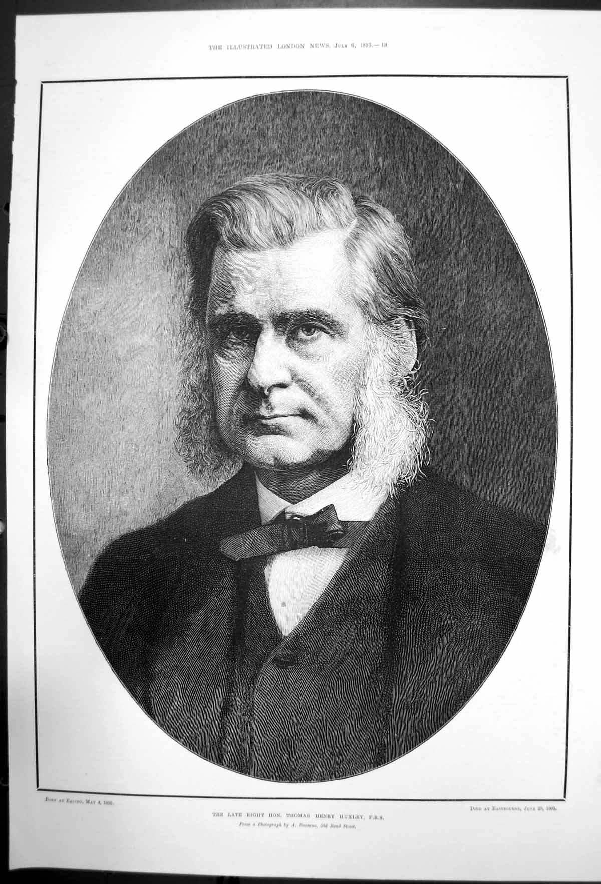 Old Antique Print Late Hon Thomas Henry Huxley Died Eastbourne 1895 1895 19th