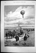 Old Antique Print A German War Balloon Tied To Carriage With Horses 1892 19th