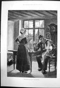 Antique Old Print The Sailors Home Coming Klinkenberg Present Daughter1892 19th