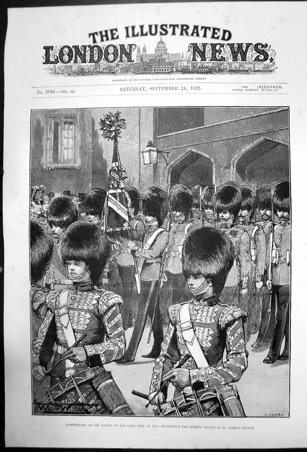 Old Antique Print Anniversary Battle Alma Decorating Queens Colour 1892 19th
